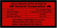 M151 EMISSION CONTROL SETTINGS