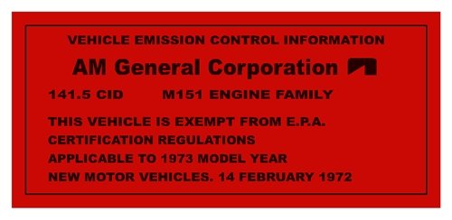 M151 EMISSION CONTROL INFORMATION
