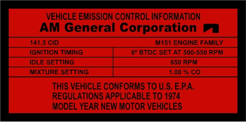 M151 EMISSION CONTROL SETTINGS