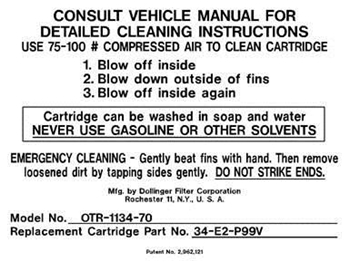 M274 AIR CLEANER DECAL